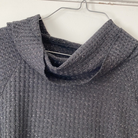 Chaser charcoal grey black glittery waffle knit funnel neck open back sweater - Picture 7 of 17